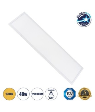 GLOBOSTAR® PANELETI 60214 Χωνευτό Panel Οροφής 120x30 LED 48W 4320lm 120° UGR 19 AC 220-240V IP20 Θερμό Λευκό 2700K - Lumileds SMD Chip & TÜV SÜD Driver - Λευκό Γαλακτερό - Μ120 x Π30 x Υ1.5cm - Q116 x 26cm - 5 Χρόνια Εγγύηση